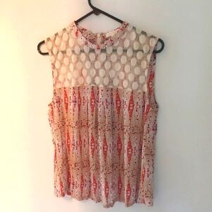 Tulle Cream and Pink Sleeveless Blouse, L